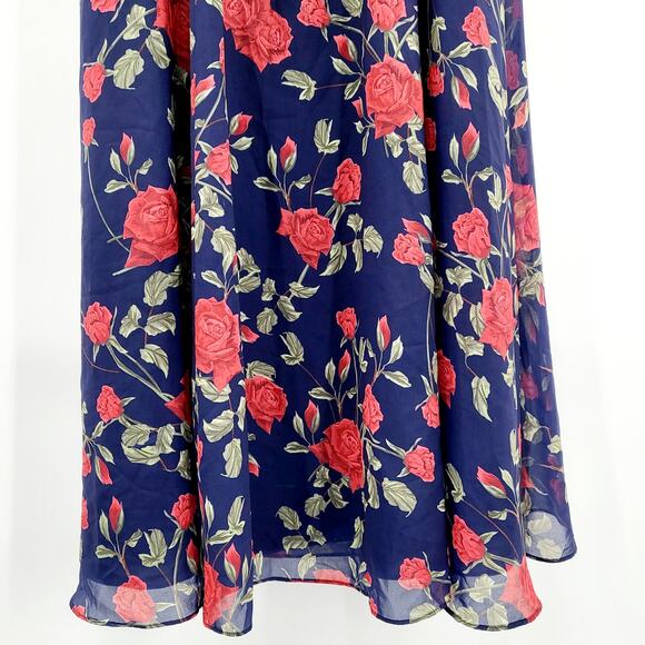 Fame AND Partners Navy Floral Multicolored Bell Sleeve Maxi Wrap Dress Women's S - Picture 8 of 11